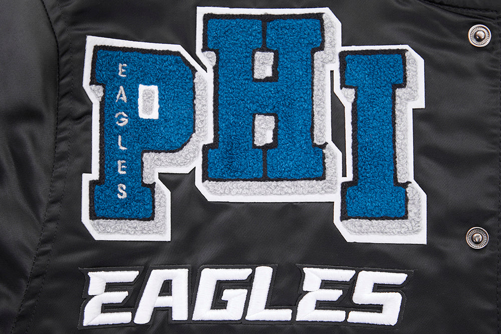 NFL PHILADELPHIA EAGLES MASHUP RIB MEN'S SATIN JACKET (BLACK) - Image 6