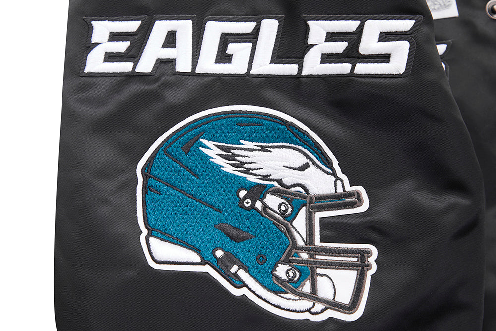 NFL PHILADELPHIA EAGLES MASHUP RIB MEN'S SATIN JACKET (BLACK) - Image 7