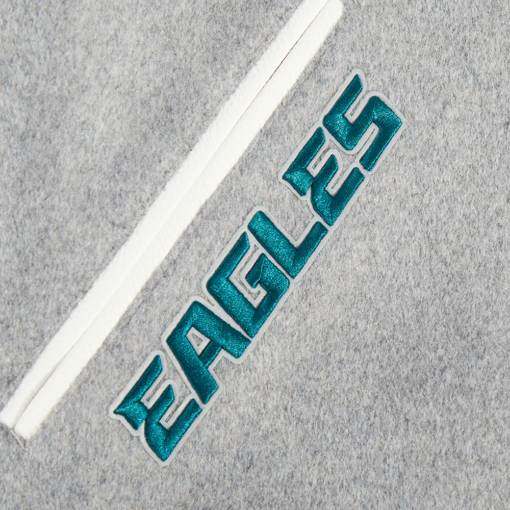 NFL PHILADELPHIA EAGLES TEAM PENNANTS MEN'S RIB WOOL VARSITY JACKET (HEATHER GREY/WHITE/BLACK) - Image 8
