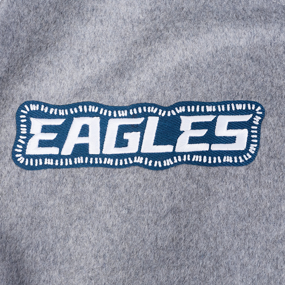 NFL PHILADELPHIA EAGLES DIY PICK STITCH MEN'S RIB WOOL VARSITY JACKE (HEATHER GREY/WHITE/BLACK) - Image 6