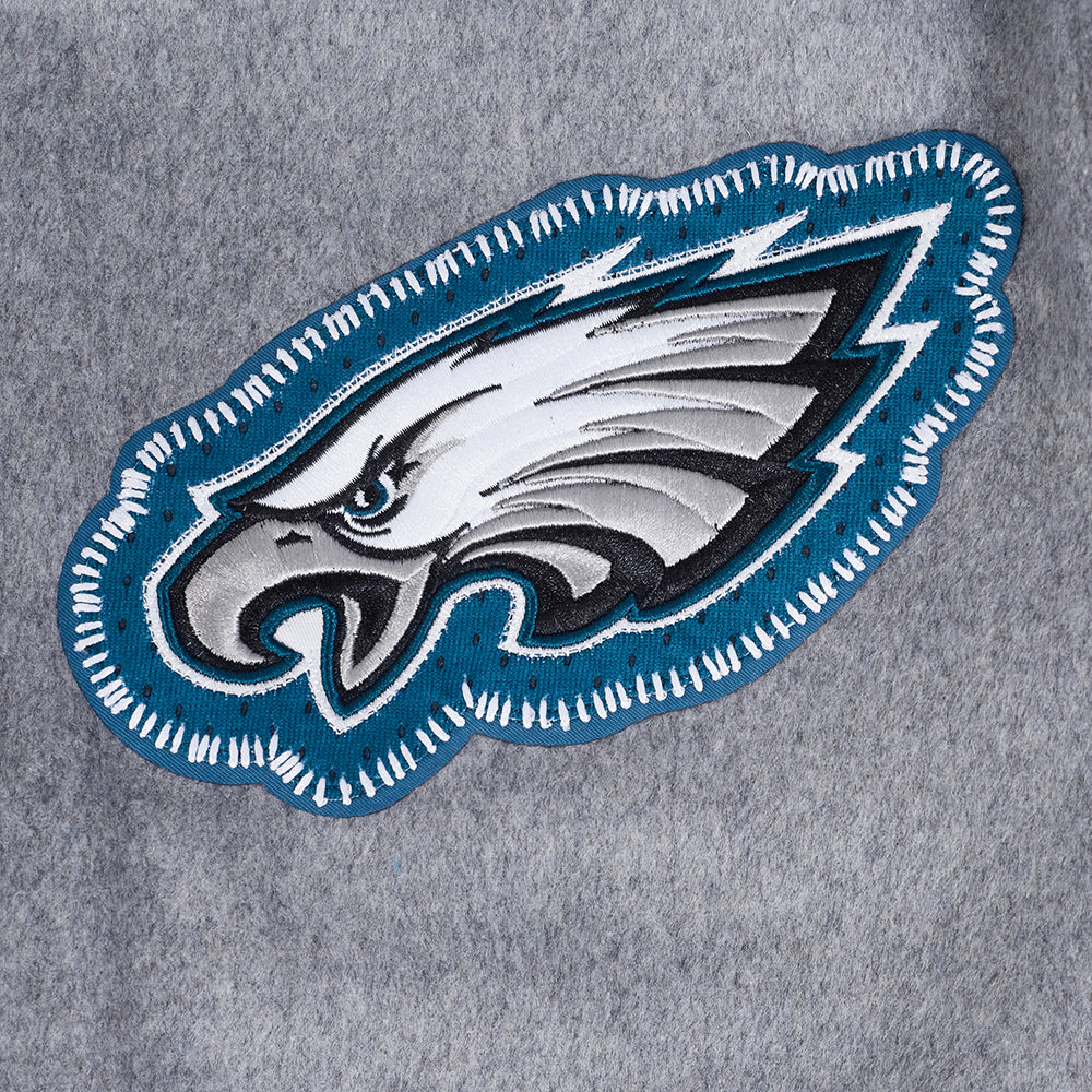 NFL PHILADELPHIA EAGLES DIY PICK STITCH MEN'S RIB WOOL VARSITY JACKE (HEATHER GREY/WHITE/BLACK) - Image 7