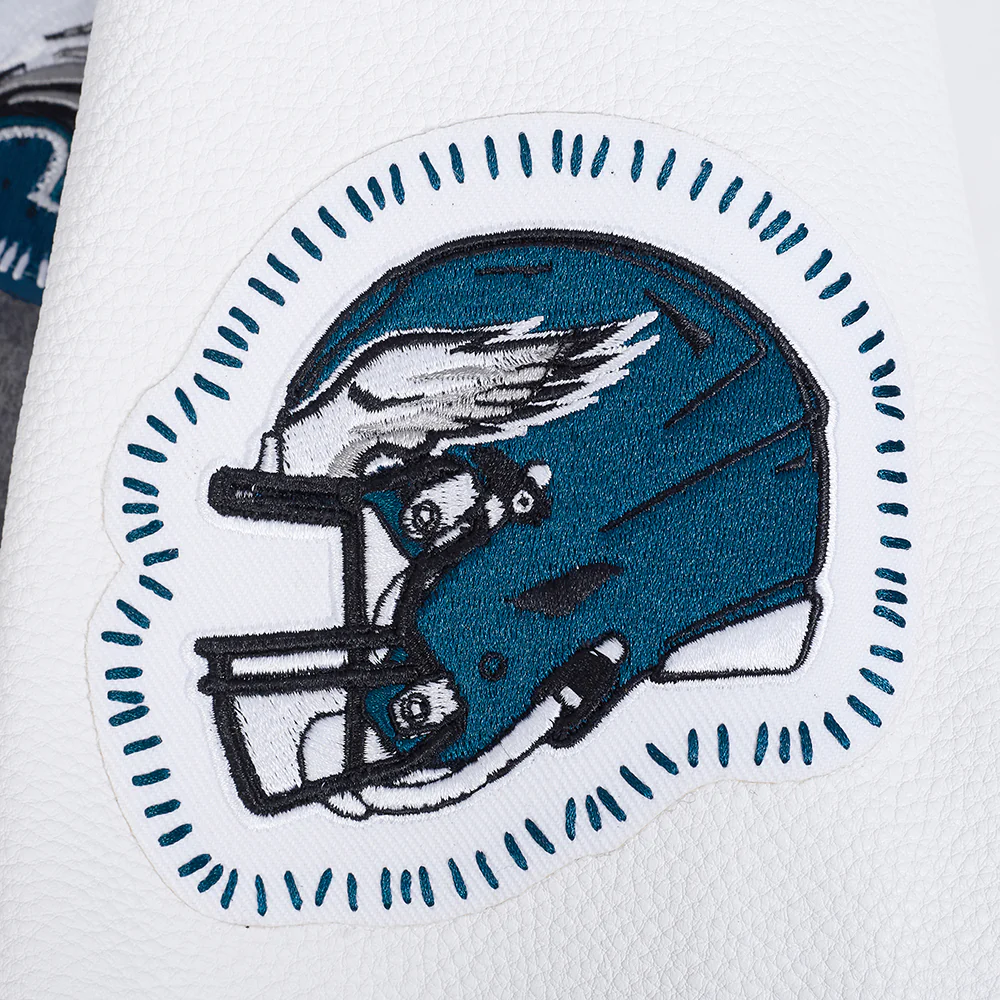 NFL PHILADELPHIA EAGLES DIY PICK STITCH MEN'S RIB WOOL VARSITY JACKE (HEATHER GREY/WHITE/BLACK) - Image 9