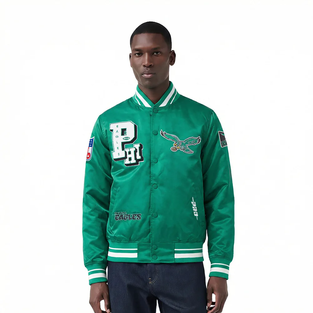 NFL PHILADELPHIA EAGLES BEST OF MEN'S RIB SATIN JACKET (KELLY GREEN) - Image 2