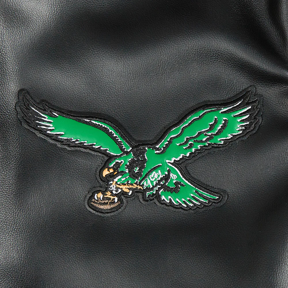 NFL PHILADELPHIA EAGLES BEST OF MEN'S LEATHER VARSITY JACKET (BLACK/WHITE) - Image 12