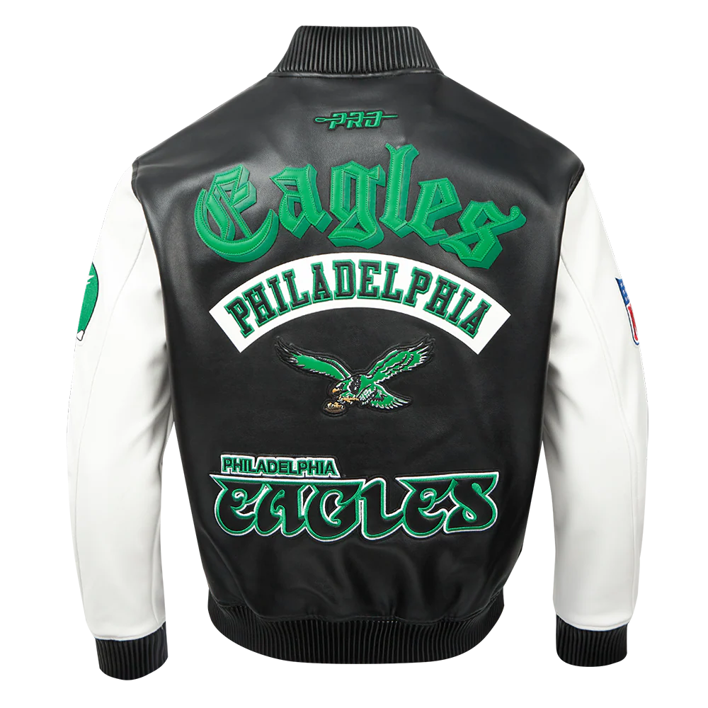 NFL PHILADELPHIA EAGLES BEST OF MEN'S LEATHER VARSITY JACKET (BLACK/WHITE) - Image 7