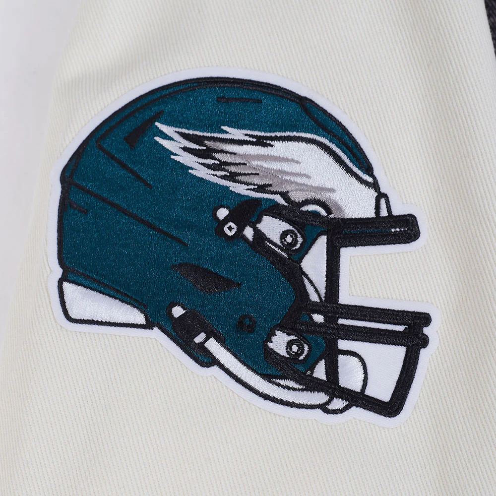 NFL PHILADELPHIA EAGLES REBEL ATHLETICS MEN'S DENIM VARSITY JACKET (WASHED BLACK/EGGSHELL) - Image 5