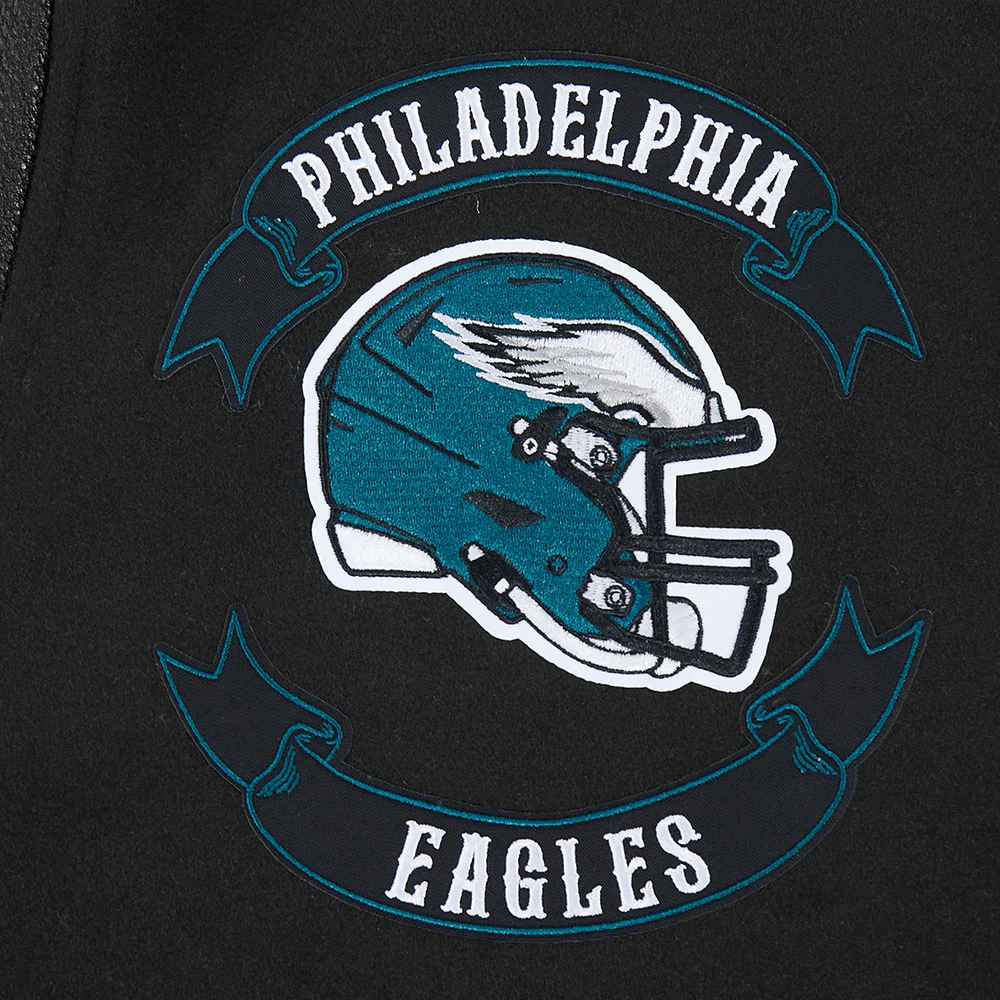 NFL PHILADELPHIA EAGLES BORN FOR SPORT MEN'S WOOL VARSITY JACKET (JET BLACK) - Image 7