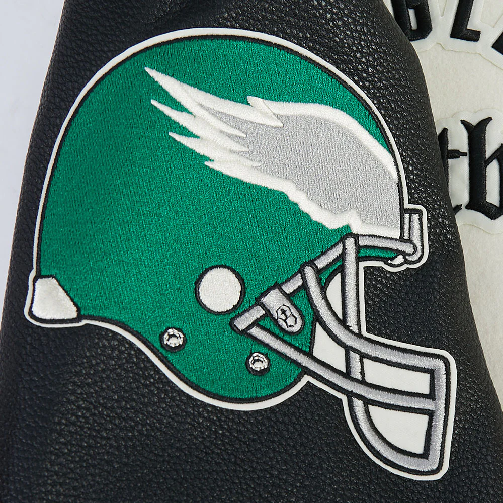 NFL PHILADELPHIA EAGLES MODERN ORIGINALS MEN'S RIB WOOL VARSITY JACKET (EGGSHELL/ BLACK) - Image 6