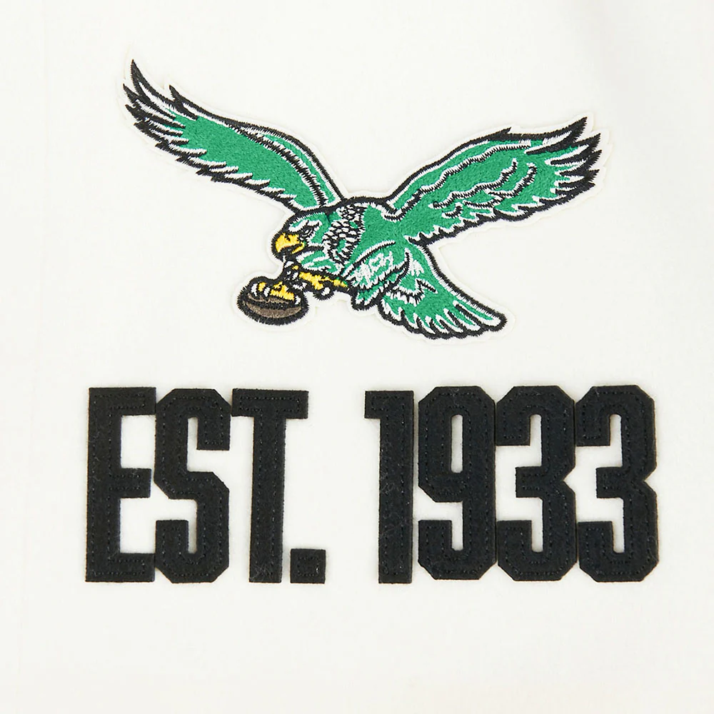 NFL PHILADELPHIA EAGLES MODERN ORIGINALS MEN'S RIB WOOL VARSITY JACKET (EGGSHELL/ BLACK) - Image 9