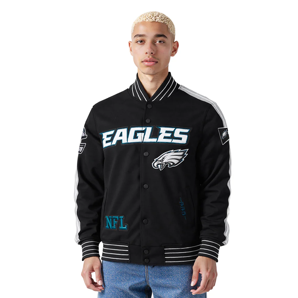 NFL PHILADELPHIA EAGLES PRO GAME DAY MEN'S DBL KNIT JACKET (BLACK/SILVER/WHITE)
