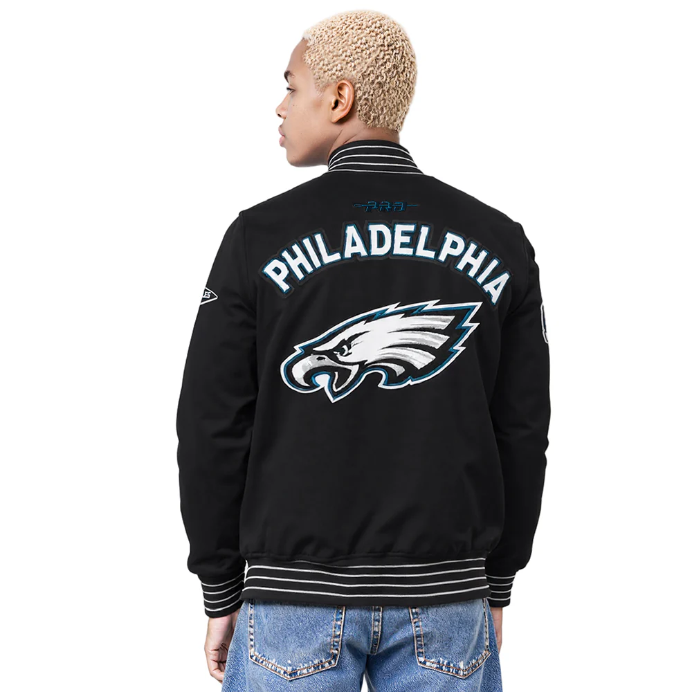 NFL PHILADELPHIA EAGLES PRO GAME DAY MEN'S DBL KNIT JACKET (BLACK/SILVER/WHITE) - Image 11