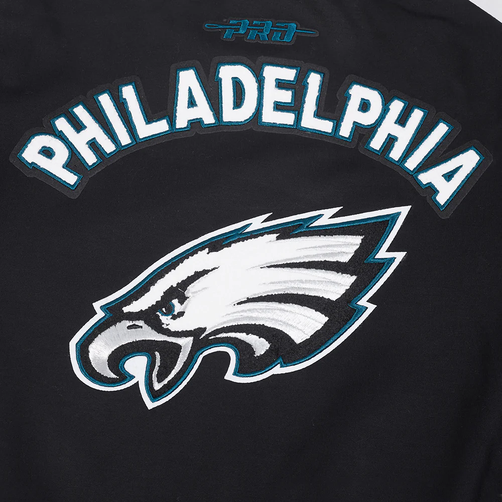 NFL PHILADELPHIA EAGLES PRO GAME DAY MEN'S DBL KNIT JACKET (BLACK/SILVER/WHITE) - Image 6