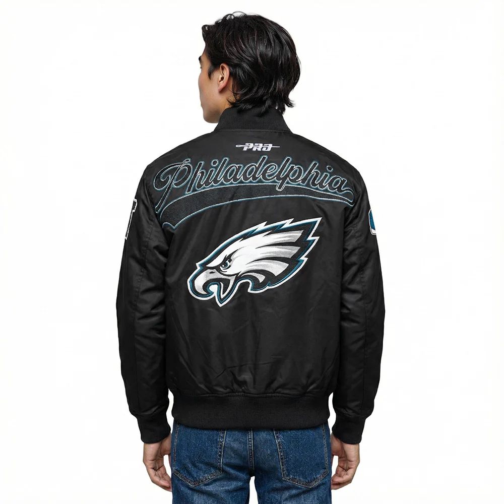 NFL PHILADELPHIA EAGLES LIVING LARGE MEN'S TWILL JACKET (BLACK)