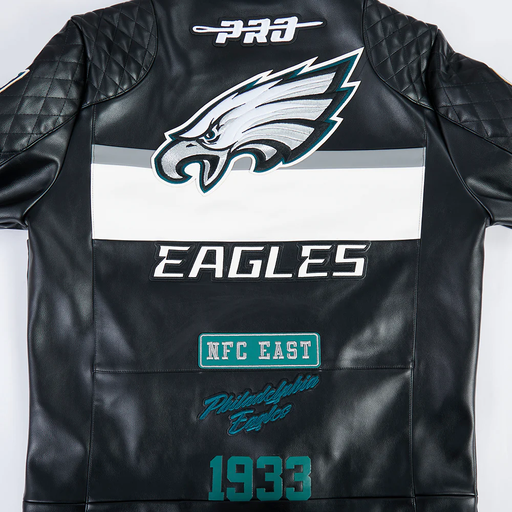 NFL PHILADELPHIA EAGLES MEN'S MOTO JACKET (BLACK/WHITE) - Image 12