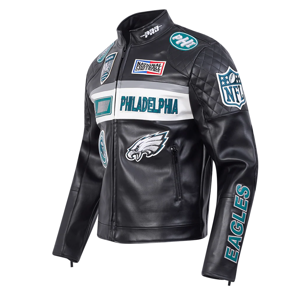 NFL PHILADELPHIA EAGLES MEN'S MOTO JACKET (BLACK/WHITE) - Image 4