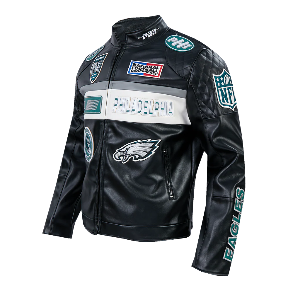 NFL PHILADELPHIA EAGLES MEN'S MOTO JACKET (BLACK/WHITE) - Image 5