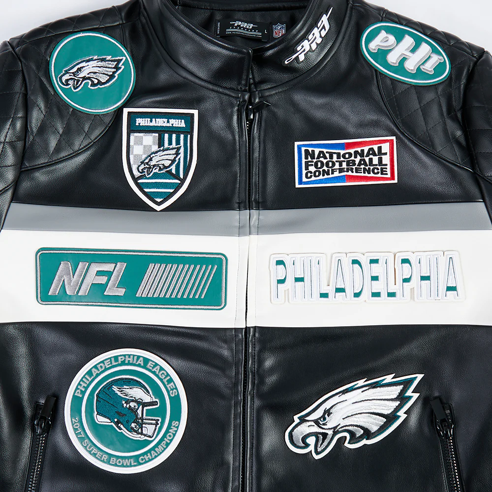 NFL PHILADELPHIA EAGLES MEN'S MOTO JACKET (BLACK/WHITE) - Image 7