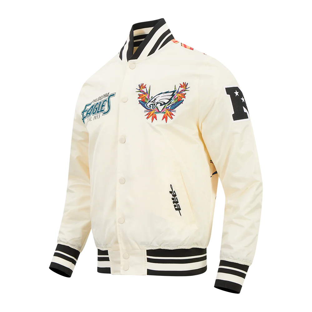 NFL PHILADELPHIA EAGLES PARADISE MEN'S SATIN JACKET (EGGSHELL/ BLACK) - Image 3