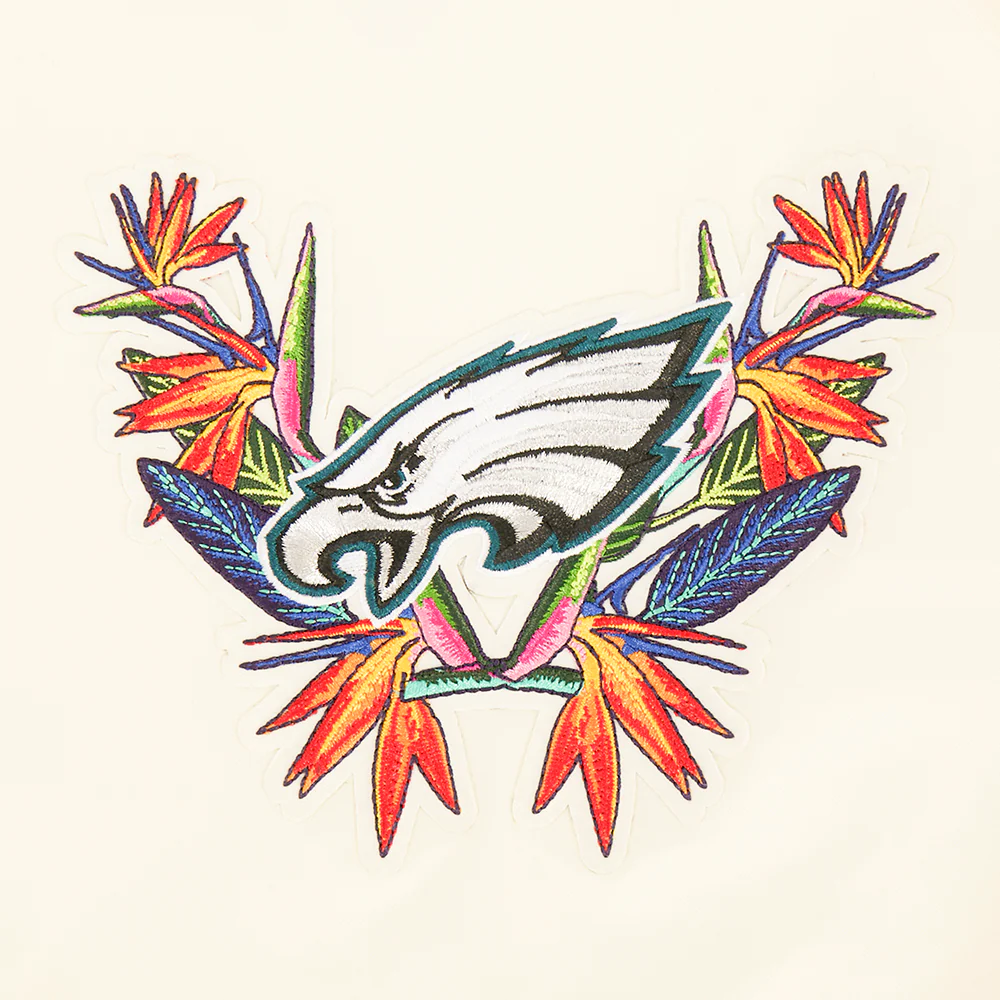 NFL PHILADELPHIA EAGLES PARADISE MEN'S SATIN JACKET (EGGSHELL/ BLACK) - Image 5