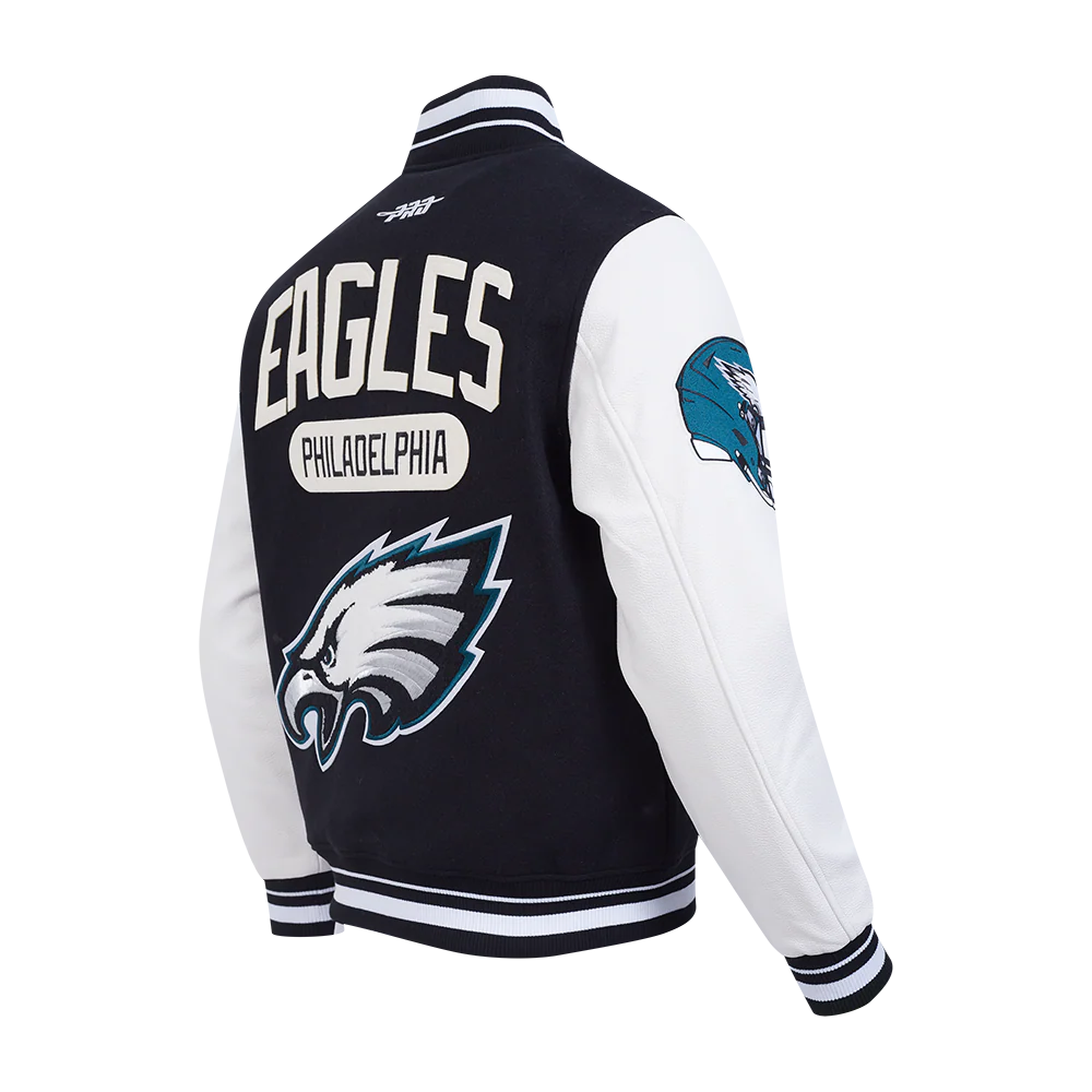 NFL PHILADELPHIA EAGLES LETTERMAN MEN'S VARSITY JACKET (BLACK/WHITE) - Image 4