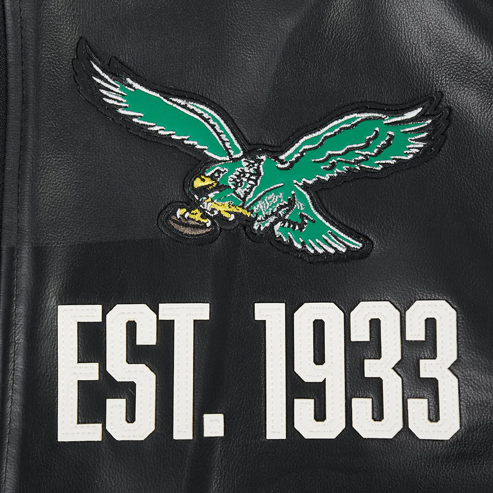NFL PHILADELPHIA EAGLES MODERN ORIGINALS MEN'S LEATHER VARSITY JACKET (JET BLACK) - Image 6