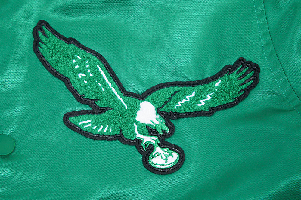 NFL PHILADELPHIA EAGLES VINTAGE OLD ENGLISH MEN'S RIB SATIN JACKET (KELLY GREEN) - Image 5