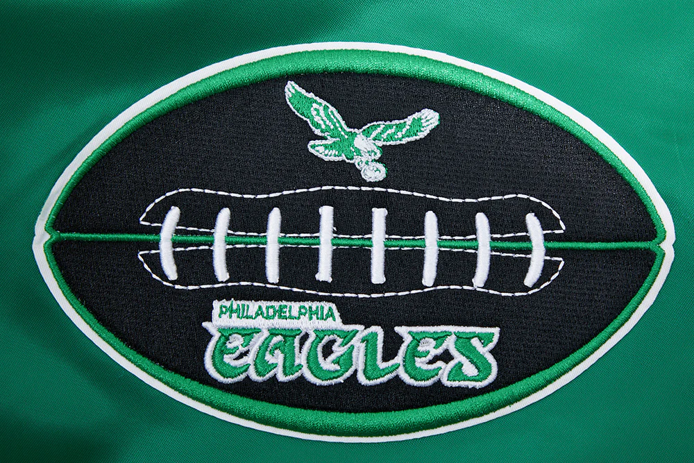 NFL PHILADELPHIA EAGLES VINTAGE OLD ENGLISH MEN'S RIB SATIN JACKET (KELLY GREEN) - Image 6