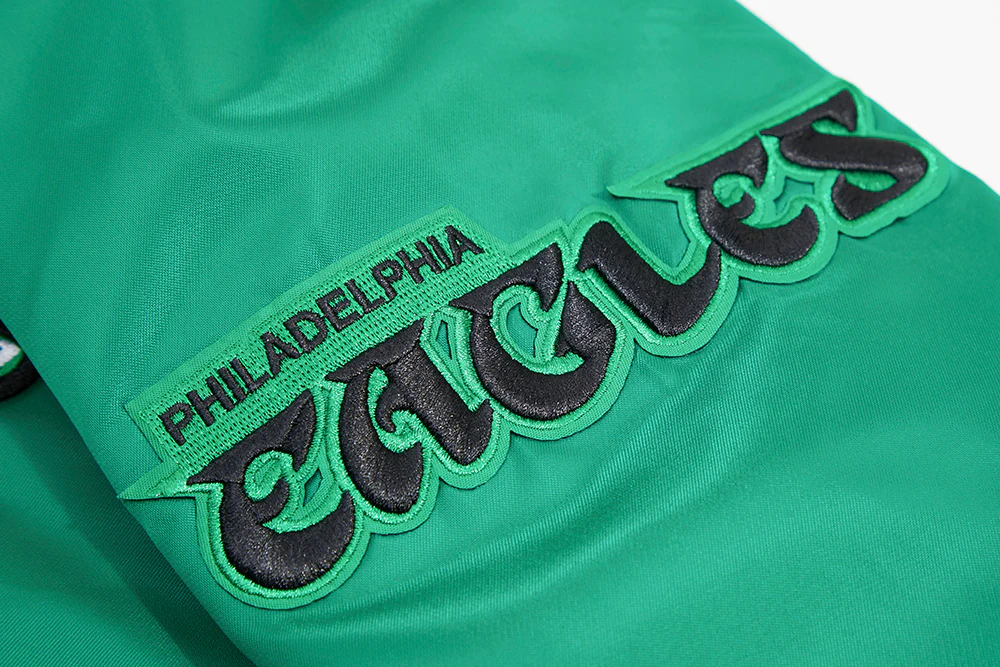 NFL PHILADELPHIA EAGLES VINTAGE OLD ENGLISH MEN'S RIB SATIN JACKET (KELLY GREEN) - Image 9