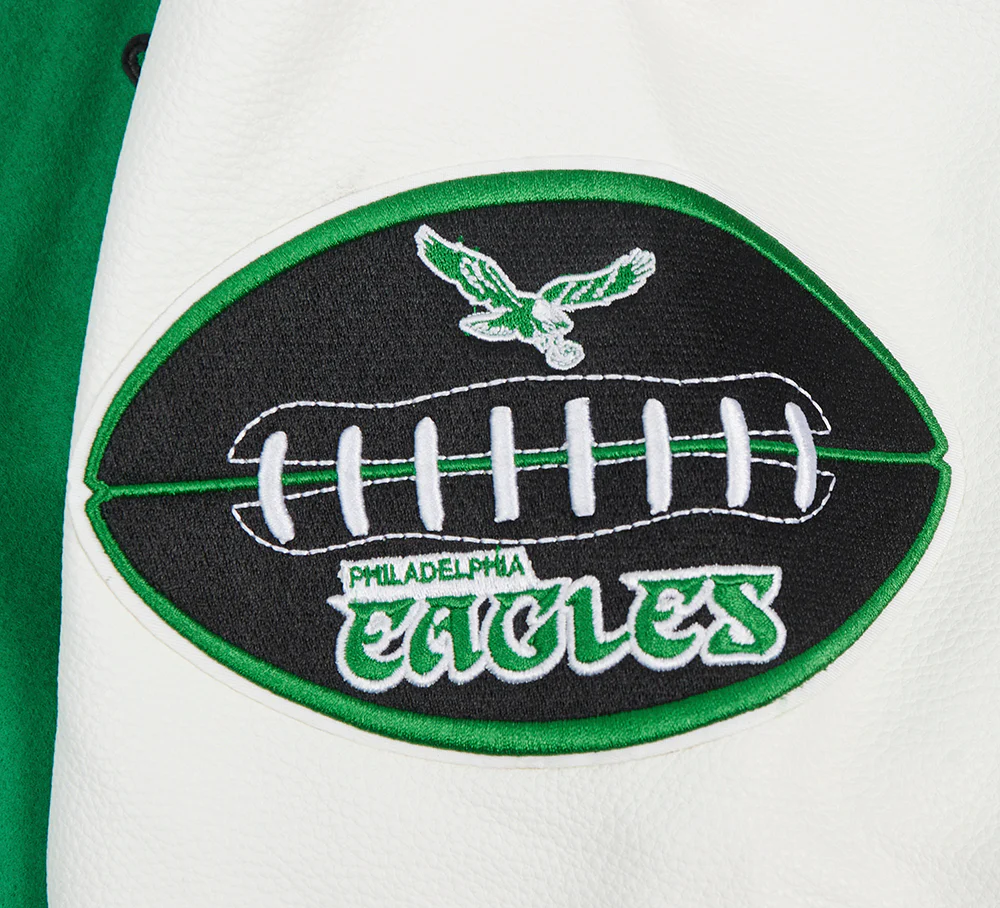 NFL PHILADELPHIA EAGLES RETRO OLD ENGLISH MEN'S WOOL VARSITY JACKET (KELLY GREEN/ WHITE) - Image 8