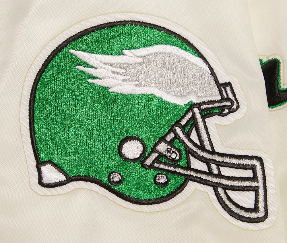 NFL PHILADELPHIA EAGLES RETRO CLASSIC MEN'S RIB SATIN JACKET (EGGSHELL/ KELLY GREEN) - Image 8