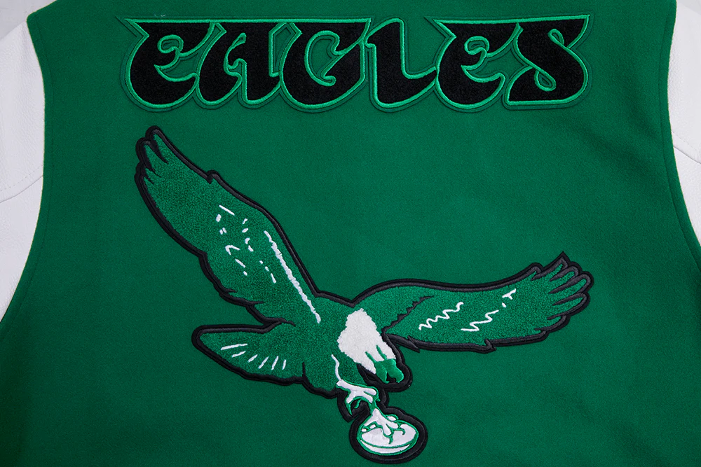 NFL PHILADELPHIA EAGLES RETRO CLASSIC MEN'S RIB WOOL VARSITY JACKET (KELLY GREEN/ WHITE) - Image 13