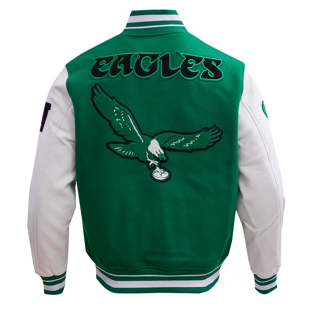 NFL PHILADELPHIA EAGLES RETRO CLASSIC MEN'S RIB WOOL VARSITY JACKET (KELLY GREEN/ WHITE) - Image 7