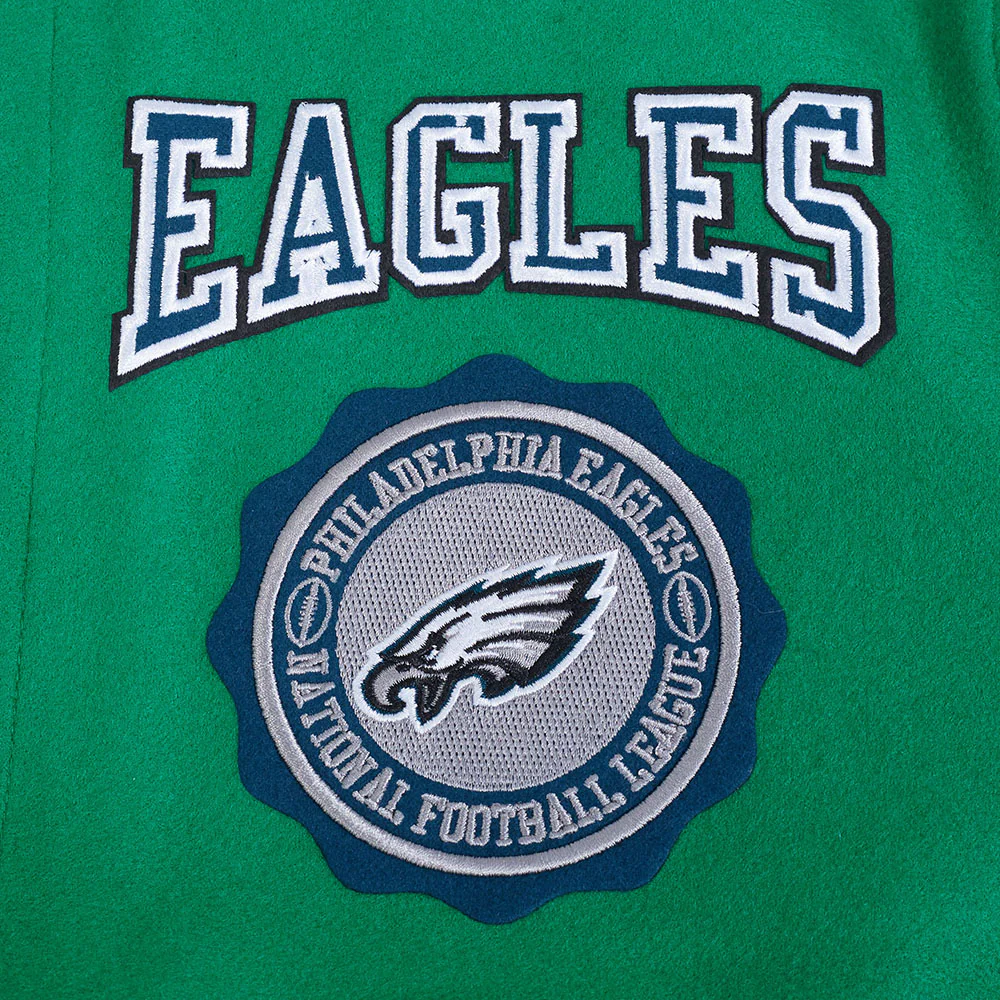 NFL PHILADELPHIA EAGLES CREST EMBLEM MEN'S WOOL VARSITY JACKET (KELLY GREEN) - Image 5