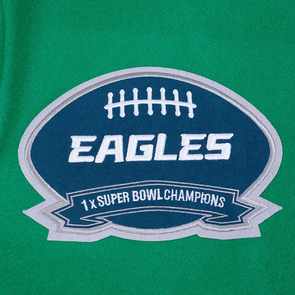 NFL PHILADELPHIA EAGLES CREST EMBLEM MEN'S WOOL VARSITY JACKET (KELLY GREEN) - Image 6