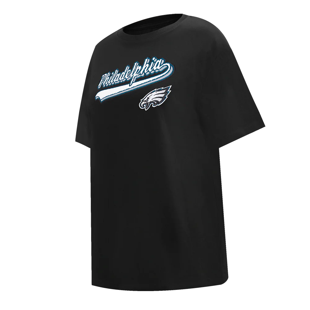 NFL PHILADELPHIA EAGLES SCRIPT TAIL WOMEN'S BOYFRIEND TEE (BLACK) - Image 2