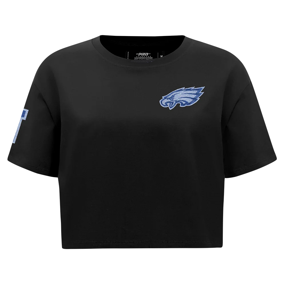 NFL PHILADELPHIA EAGLES VARSITY BLUES WOMEN'S BOXY TEE (BLACK)