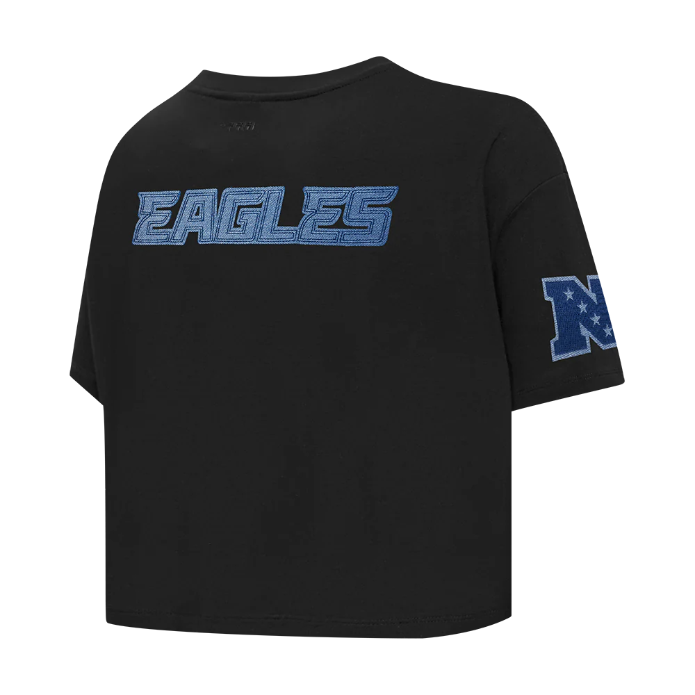 NFL PHILADELPHIA EAGLES VARSITY BLUES WOMEN'S BOXY TEE (BLACK) - Image 4