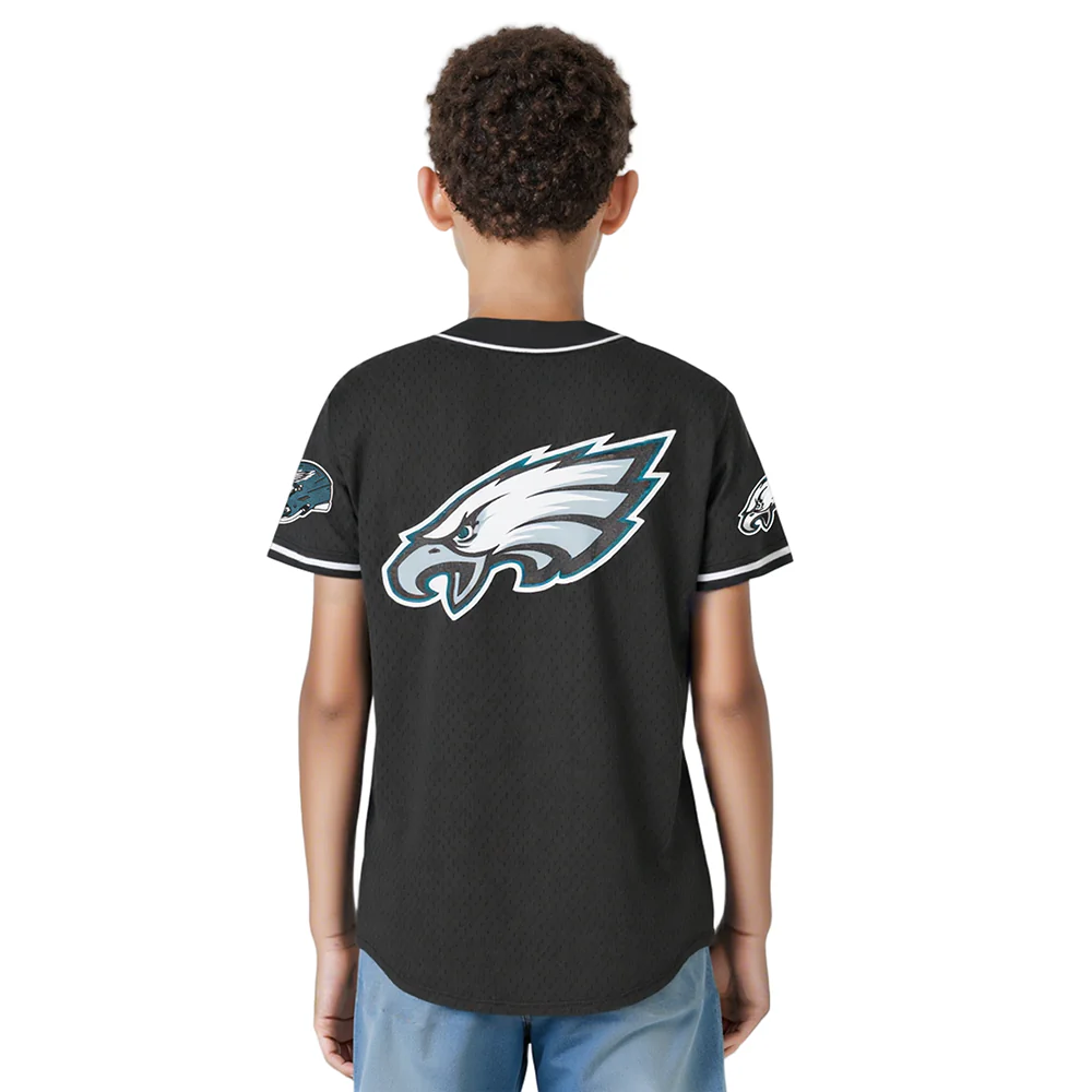 NFL PHILADELPHIA EAGLES CLASSIC BIG BOYS MESH BUTTON DOWN SHIRT (BLACK) - Image 2