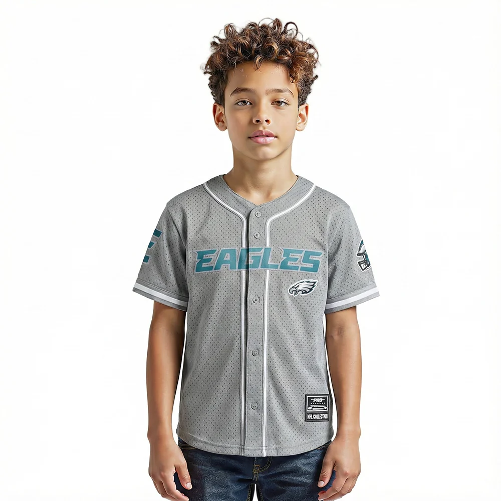 NFL PHILADELPHIA EAGLES CLASSIC BIG BOY'S MESH BUTTON DOWN SHIRT (GRAY)