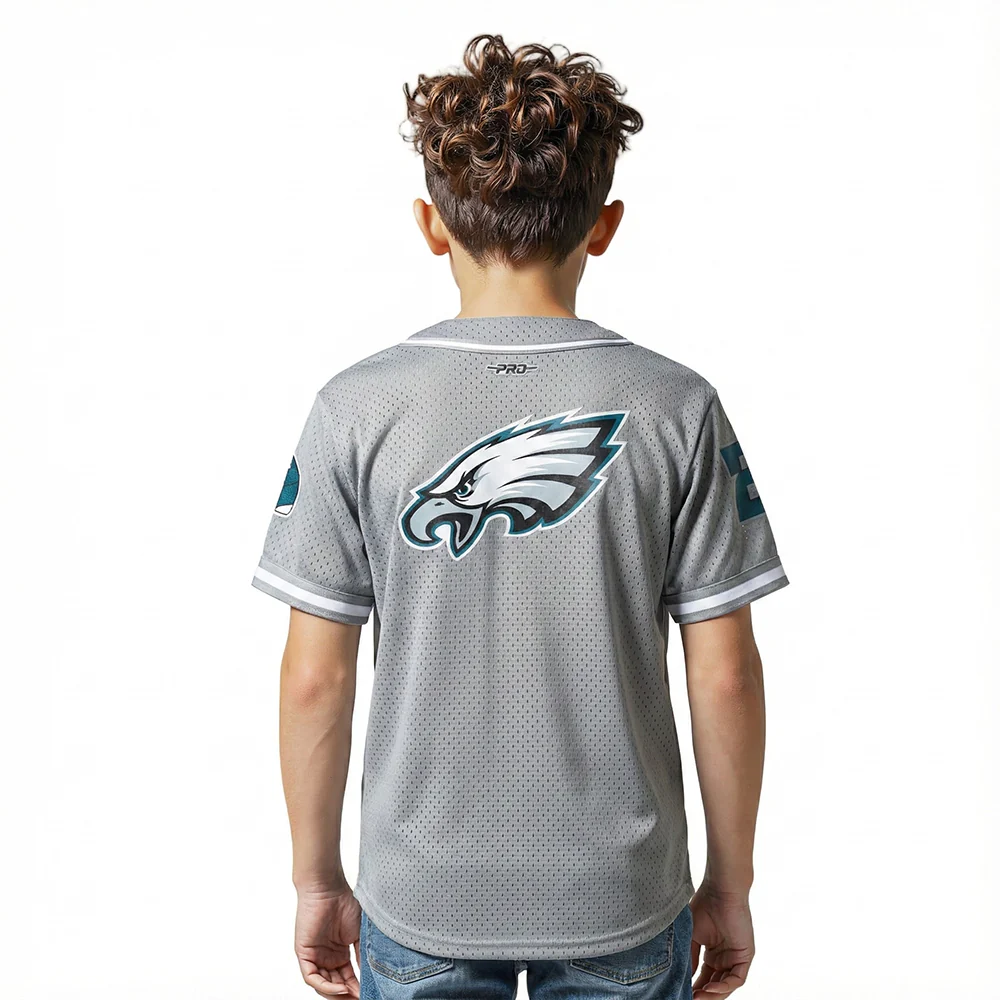 NFL PHILADELPHIA EAGLES CLASSIC BIG BOY'S MESH BUTTON DOWN SHIRT (GRAY) - Image 2