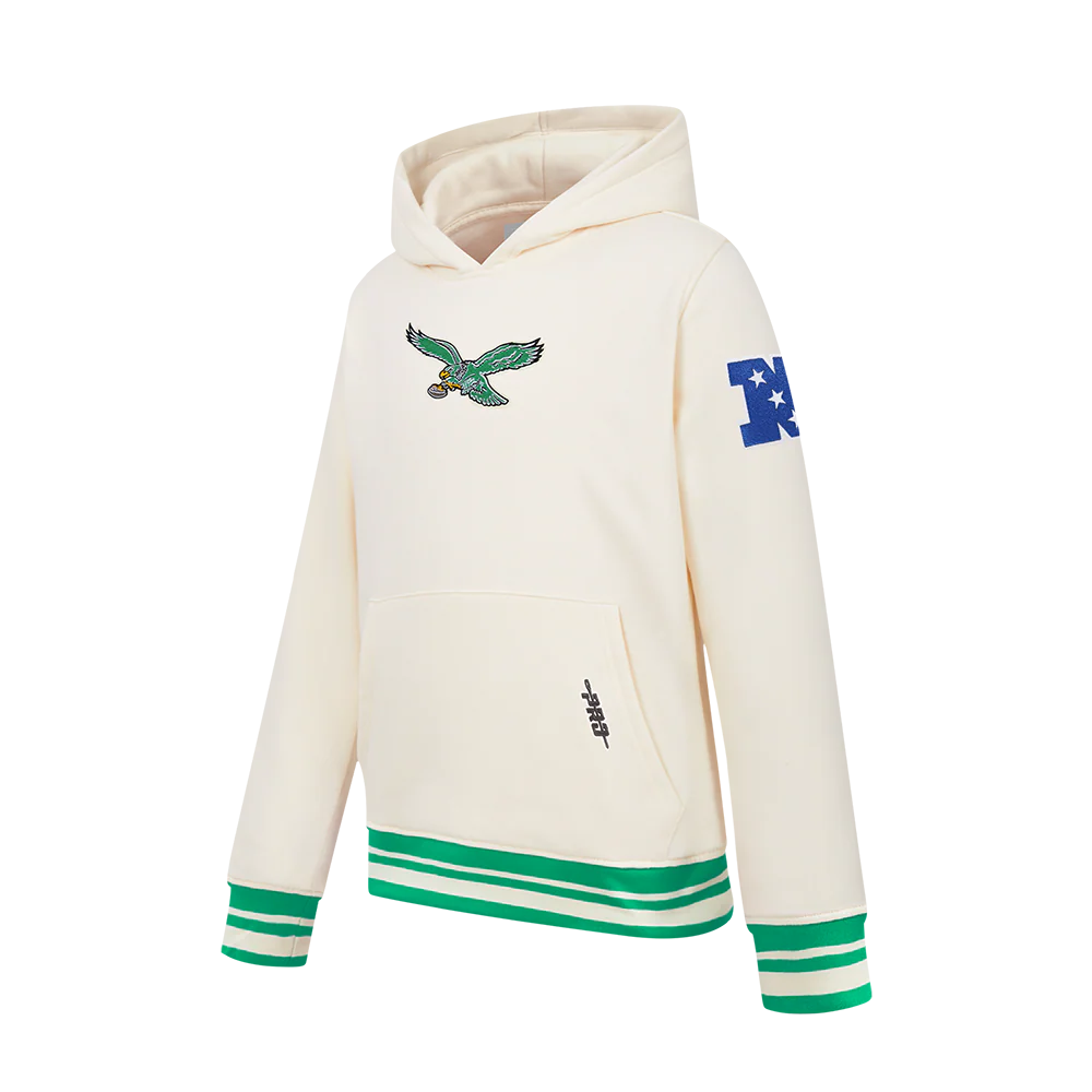 NFL PHILADELPHIA EAGLES RETRO CLASSICS BIG BOY'S RIB FLEECE PO HOODIE (EGGSHELL/ KELLY GREEN) - Image 3