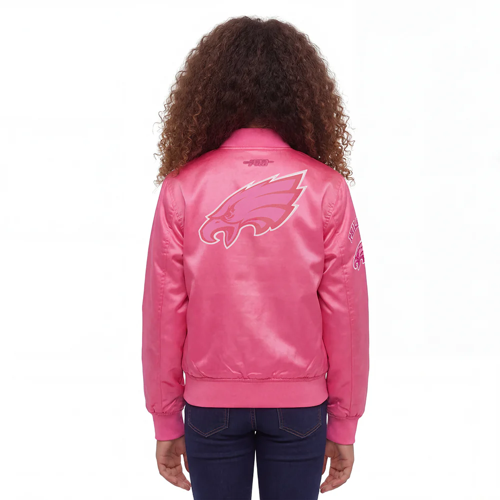 NFL PHILADELPHIA EAGLES TRIPLE PINK BIG GIRLS SATIN JACKET (BEETROOT PURPLE) - Image 2