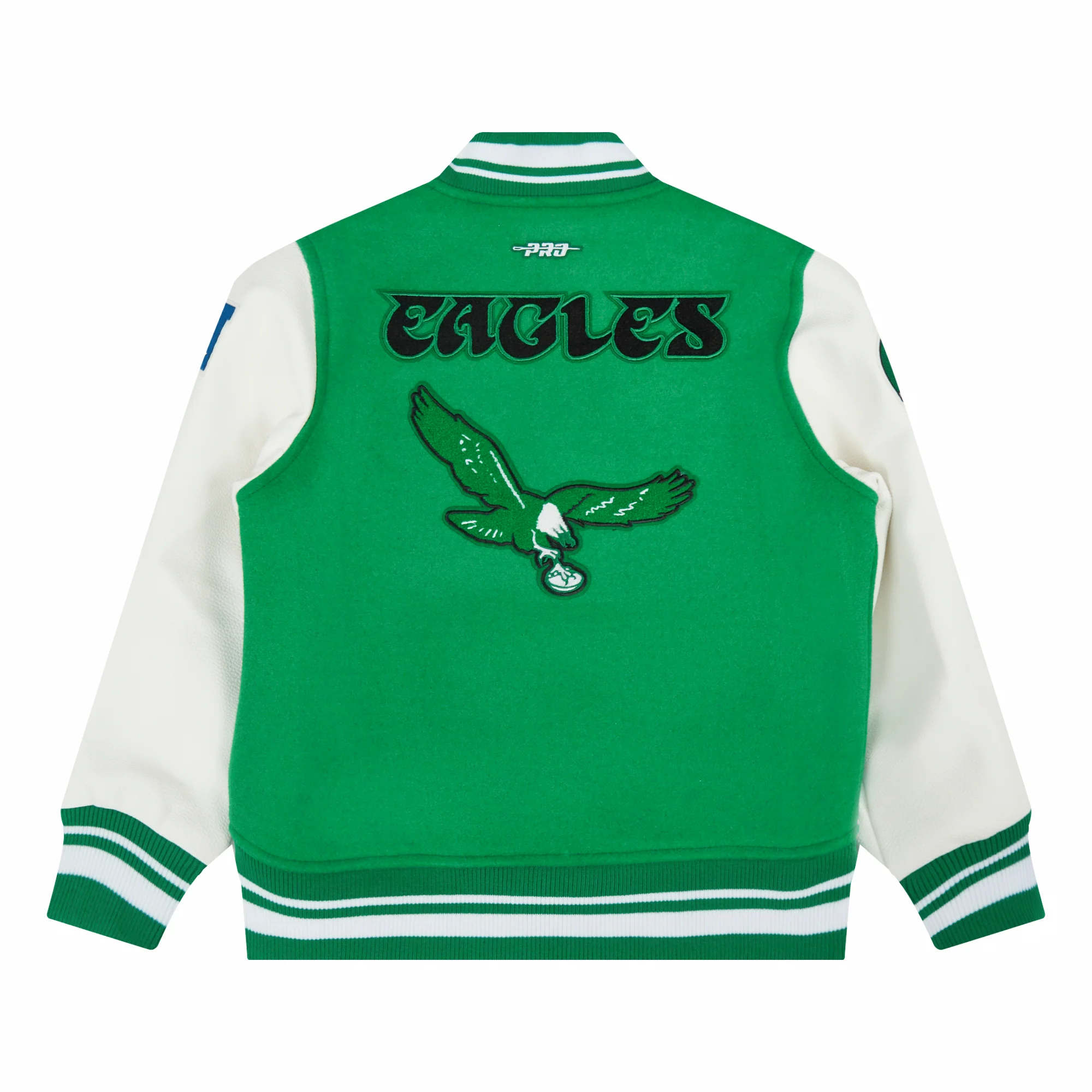 NFL PHILADELPHIA EAGLES RETRO CLASSIC BIG BOYS RIB WOOL VARSITY JACKET (KELLY GREEN/ WHITE) - Image 2