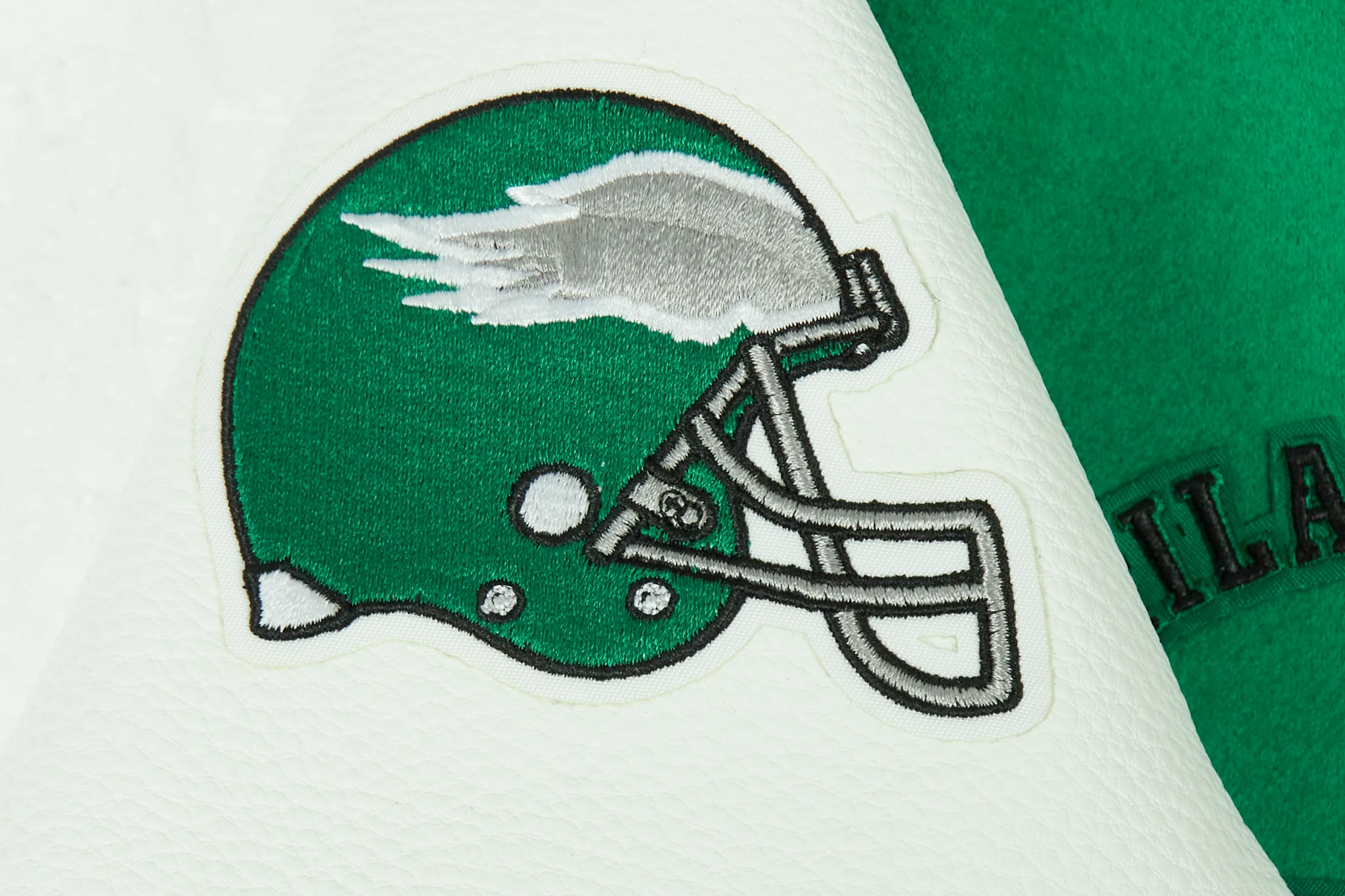 NFL PHILADELPHIA EAGLES RETRO CLASSIC BIG BOYS RIB WOOL VARSITY JACKET (KELLY GREEN/ WHITE) - Image 6