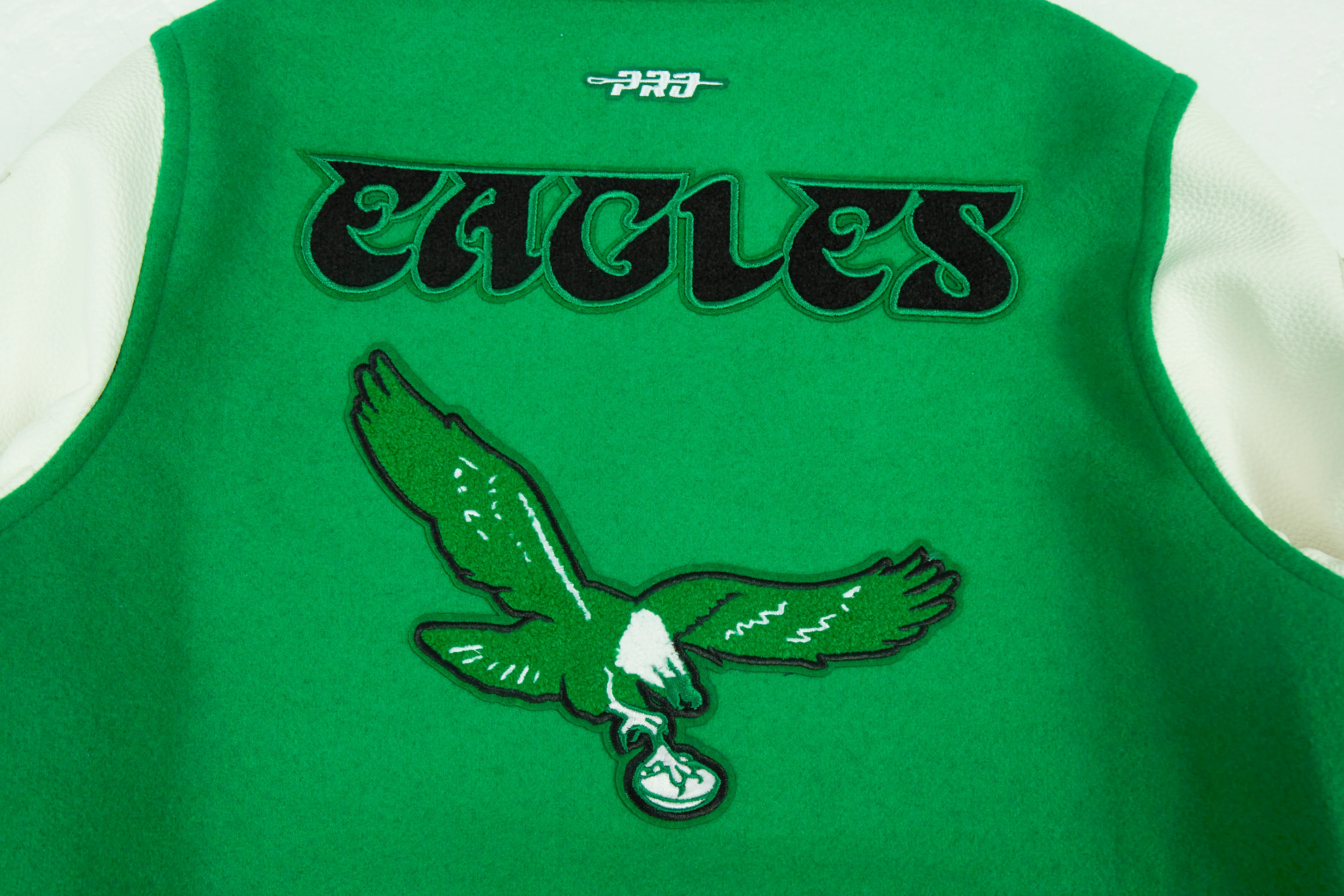 NFL PHILADELPHIA EAGLES RETRO CLASSIC BIG BOYS RIB WOOL VARSITY JACKET (KELLY GREEN/ WHITE) - Image 8