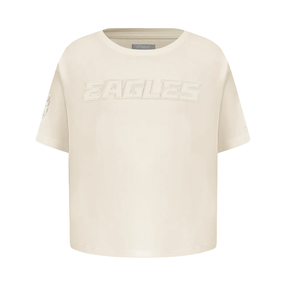 NFL PHILADELPHIA EAGLES NEUTRAL BIG GIRLS SHORT SLEEVE BOXY TEE (EGGSHELL)