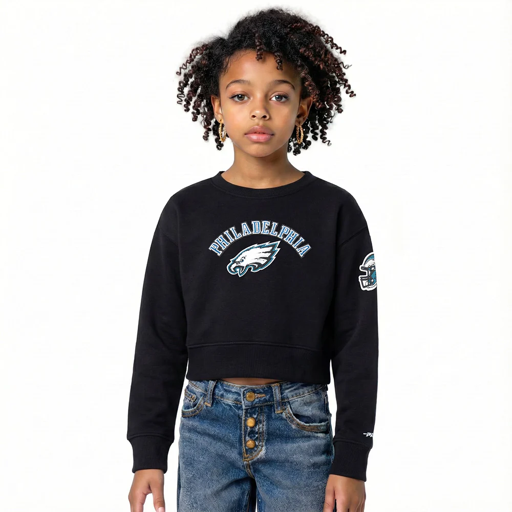 NFL PHILADELPHIA EAGLES CLASSIC BIG GIRL'S FLC CREWNECK (BLACK)