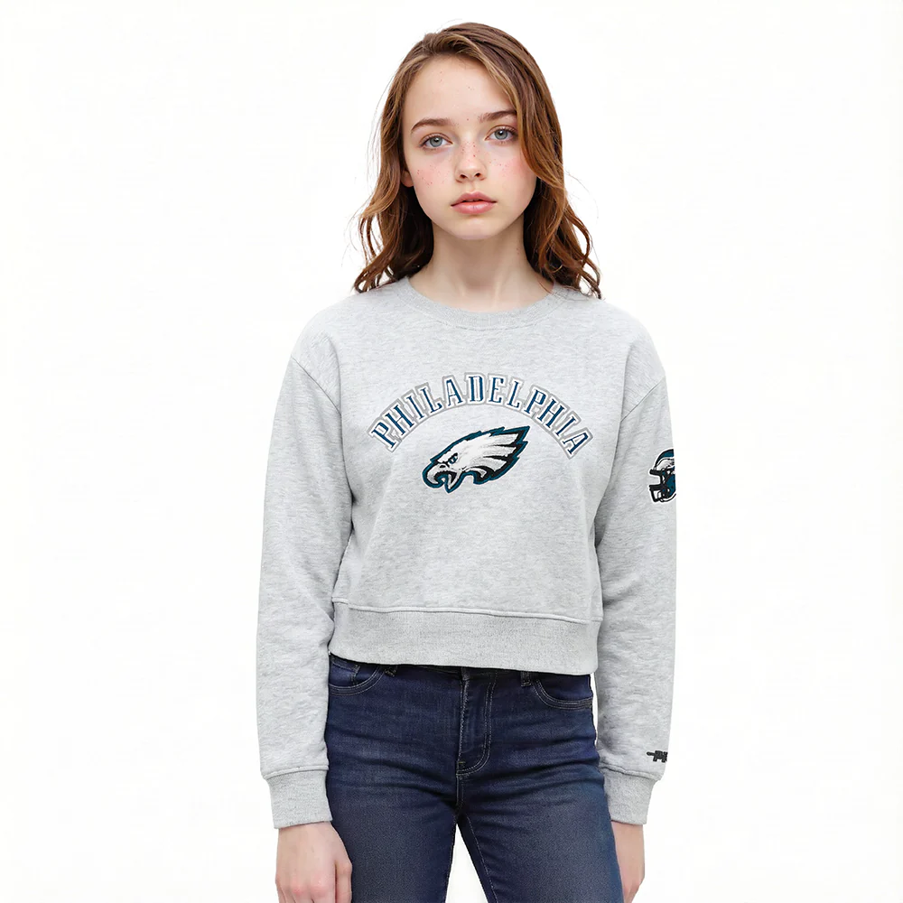 NFL PHILADELPHIA EAGLES CLASSIC BIG GIRL'S FLC CREWNECK (HEATHER GREY)