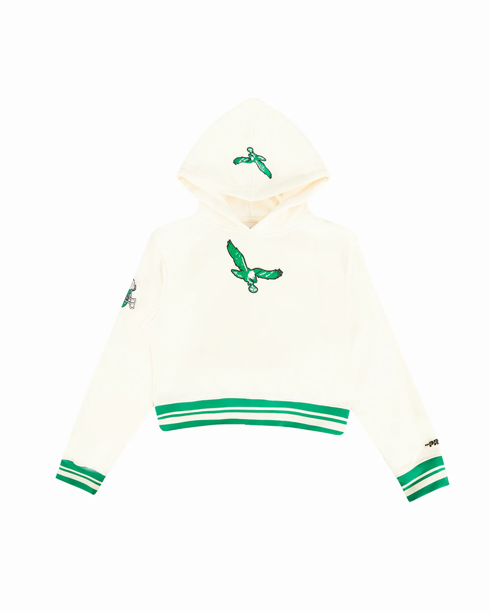 NFL PHILADELPHIA EAGLES RETRO CLASSIC BIG GIRL'S RIB FLC PO HOODIE (EGGSHELL/ KELLY GREEN) - Image 3