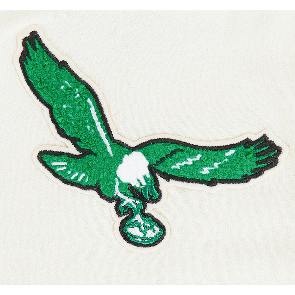 NFL PHILADELPHIA EAGLES RETRO CLASSIC BIG GIRL'S RIB FLC PO HOODIE (EGGSHELL/ KELLY GREEN) - Image 6